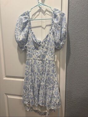 Altar'd State Light Blue Floral Puff-Sleeve Mini Dress